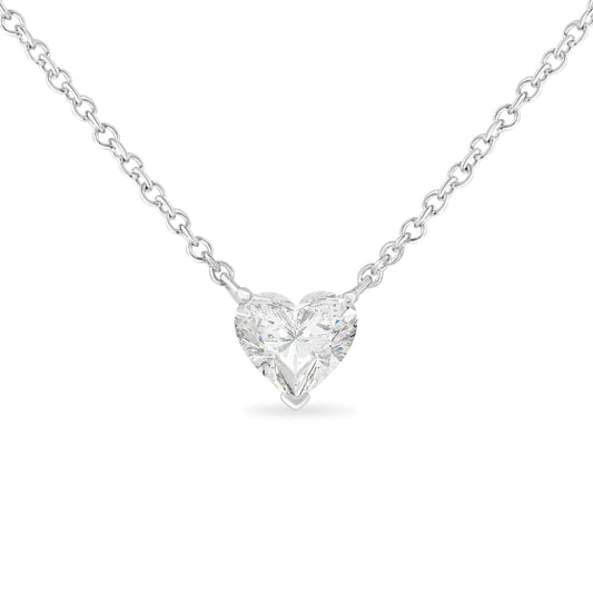 14k White Gold 1/4 Cttw Lab Grown Heart Shape Diamond Solitaire 18" Pendant Necklace (E-F Color, SI1-SI2 Clarity) - Glide Goods LLC