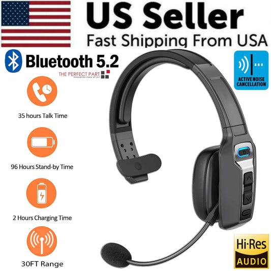Trucker Bluetooth 5.2 Wireless Headset With Noise Cancelling Mic For Phones PC - Glide Goods LLC