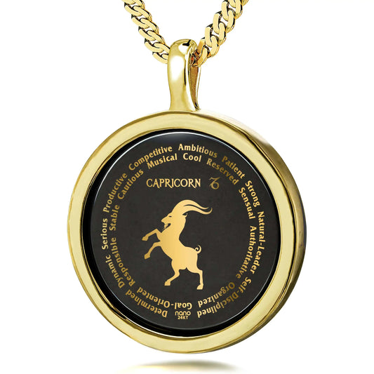 Capricorn Necklaces for Lovers of the Zodiac 24k Gold Inscribed - Glide Goods LLC
