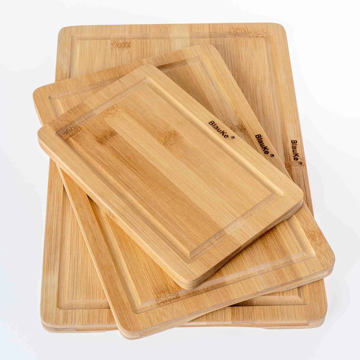 Wooden Cutting Boards for Kitchen with Juice Groove and Handles - Bamboo Chopping Boards Set of 3 - Wood Serving Trays - Glide Goods LLC