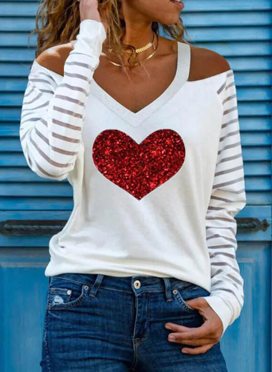 Fashion V Off-Shoulder Printed T-Shirt for Ladies - Glide Goods LLC