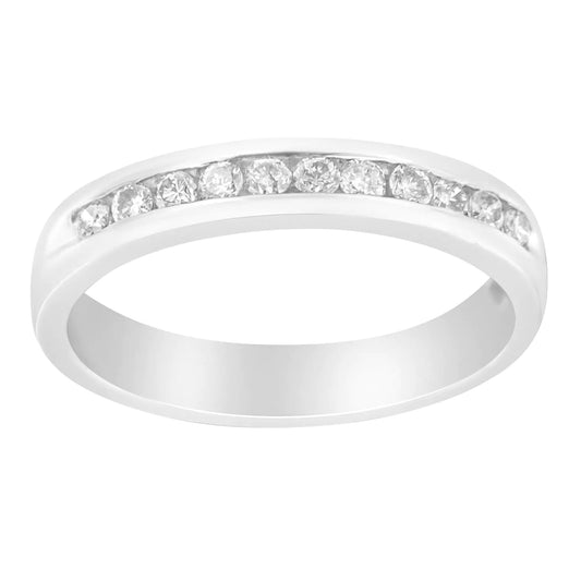 18K White Gold 1/4 Cttw Channel Set Brilliant Round-Cut Diamond Classic 11 Stone Wedding Band Ring (E-F Color, I1-I2 Clarity) - Glide Goods LLC