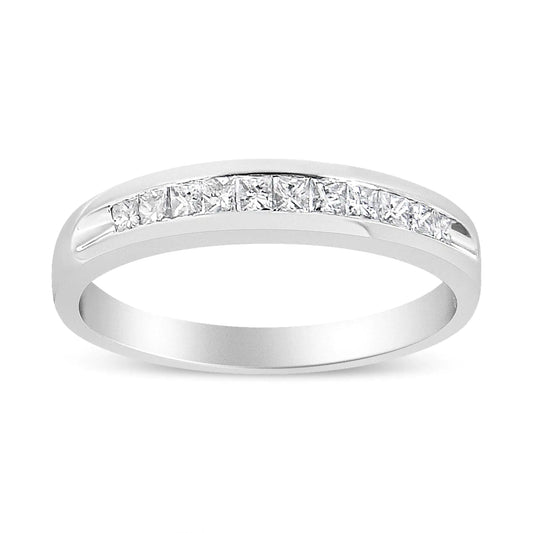 18K White Gold 1/4 Cttw Channel Set Princess-cut Diamond Classic 11 Stone Band Ring (E-F Color, I1-I2 Clarity) - Glide Goods LLC