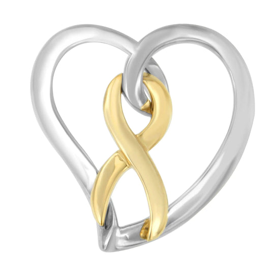 14K Gold and Silver Heart Bow Pendant Necklace - Glide Goods LLC