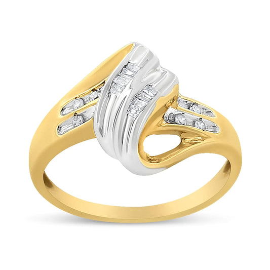10K Yellow and White Gold 1/10 Cttw Baguette and Round-Cut Diamond Bypass Ring (I2 Color, H-I Clarity) - Glide Goods LLC