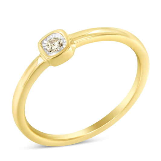 14K Yellow Gold Plated .925 Sterling Silver 1/20 Carat Diamond Square Cushion-Shaped Miracle Set Petite Fashion Promise Ring (J-K Color, I1-I2 Clarity) - Glide Goods LLC
