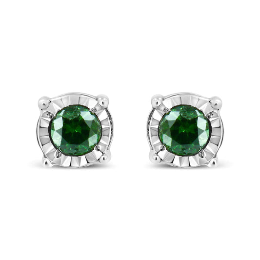 Sterling Silver Rose Cut Treated Green Diamond Solitaire Stud Earrings (0.25 cttw, Green Color, I2-I3 Clarity) - Glide Goods LLC
