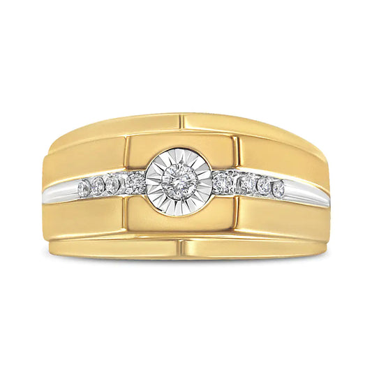 14K Yellow Gold Plated .925 Sterling Silver Miracle-Set 1/5 Cttw Diamond Men's Band Ring (I-J Color, I3 Clarity) - Glide Goods LLC