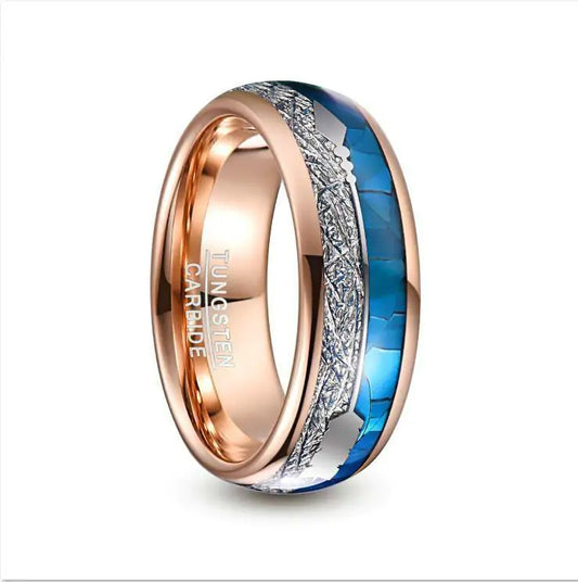 Blue and Rose Gold Arrow Tungsten Ring - Glide Goods LLC