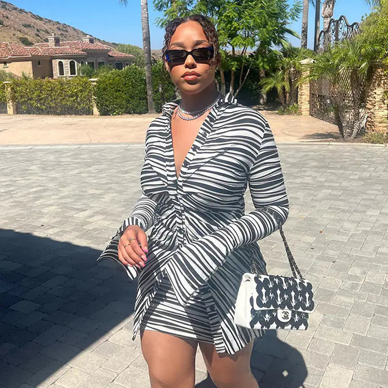 Kendra Striped Two Piece Skirt Set - Glide Goods LLC
