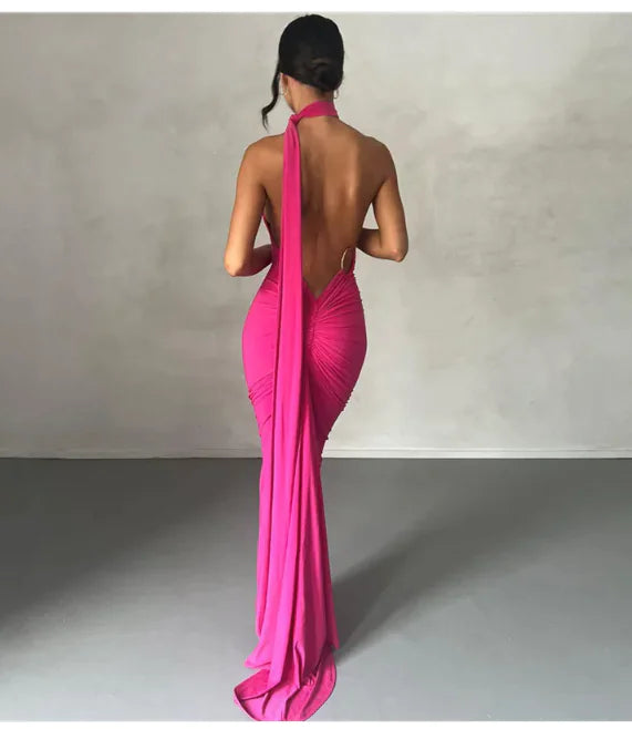 Backless Halter Sheath Dress For Women - Glide Goods LLC