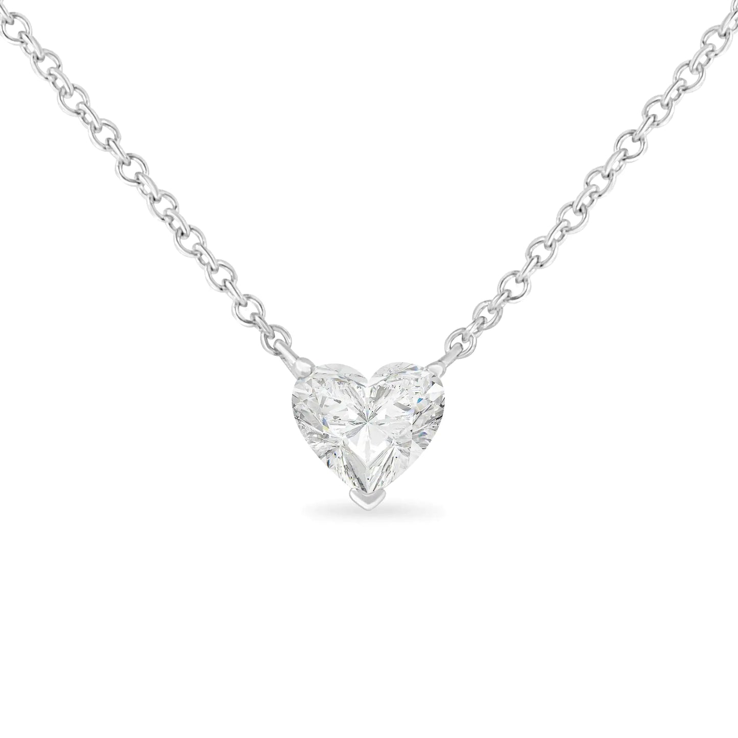 14k White Gold 1/4 Cttw Lab Grown Heart Shape Diamond Solitaire 18" Pendant Necklace (E-F Color, SI1-SI2 Clarity) - Glide Goods LLC