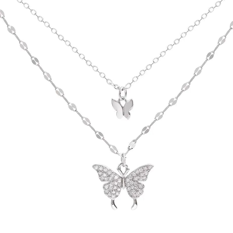 Butterfly Double Layer Chain Necklace - Glide Goods LLC