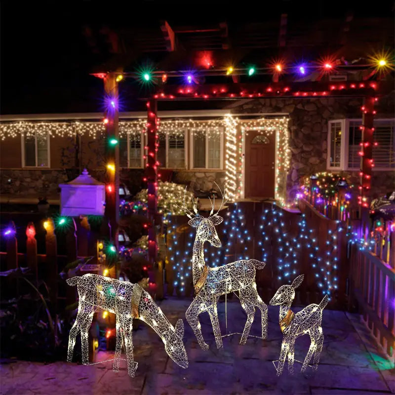 3pcs Christmas Wrought Iron Deer LED Light Glowing