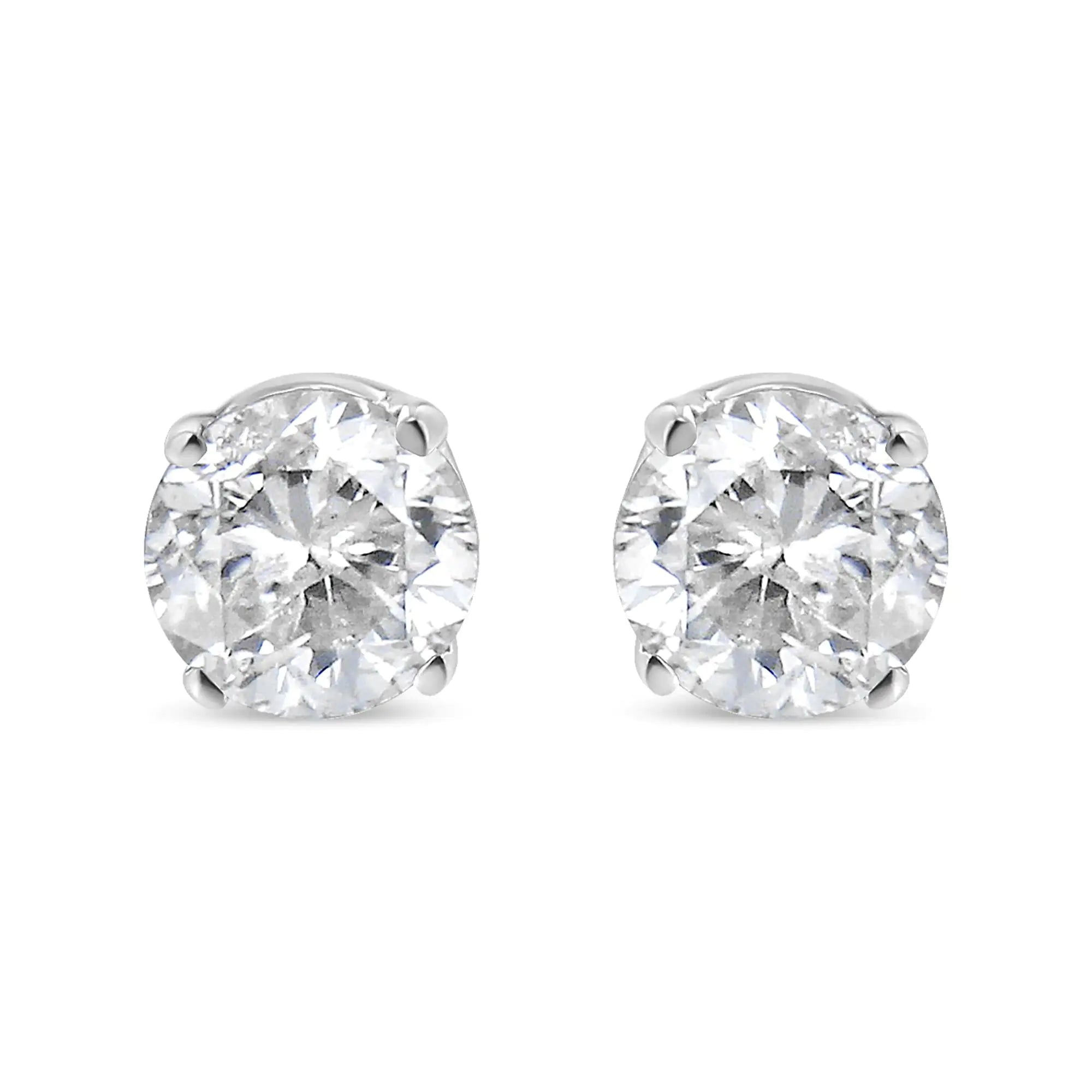 AGS Certified 14K White Gold 1.0 Cttw Solitaire Diamond Stud Earrings (E-F Color, SI2-I1 Clarity)