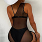 Beach Wear Cover Ups One Shoulder Drawstring Mesh - Glide Goods LLC