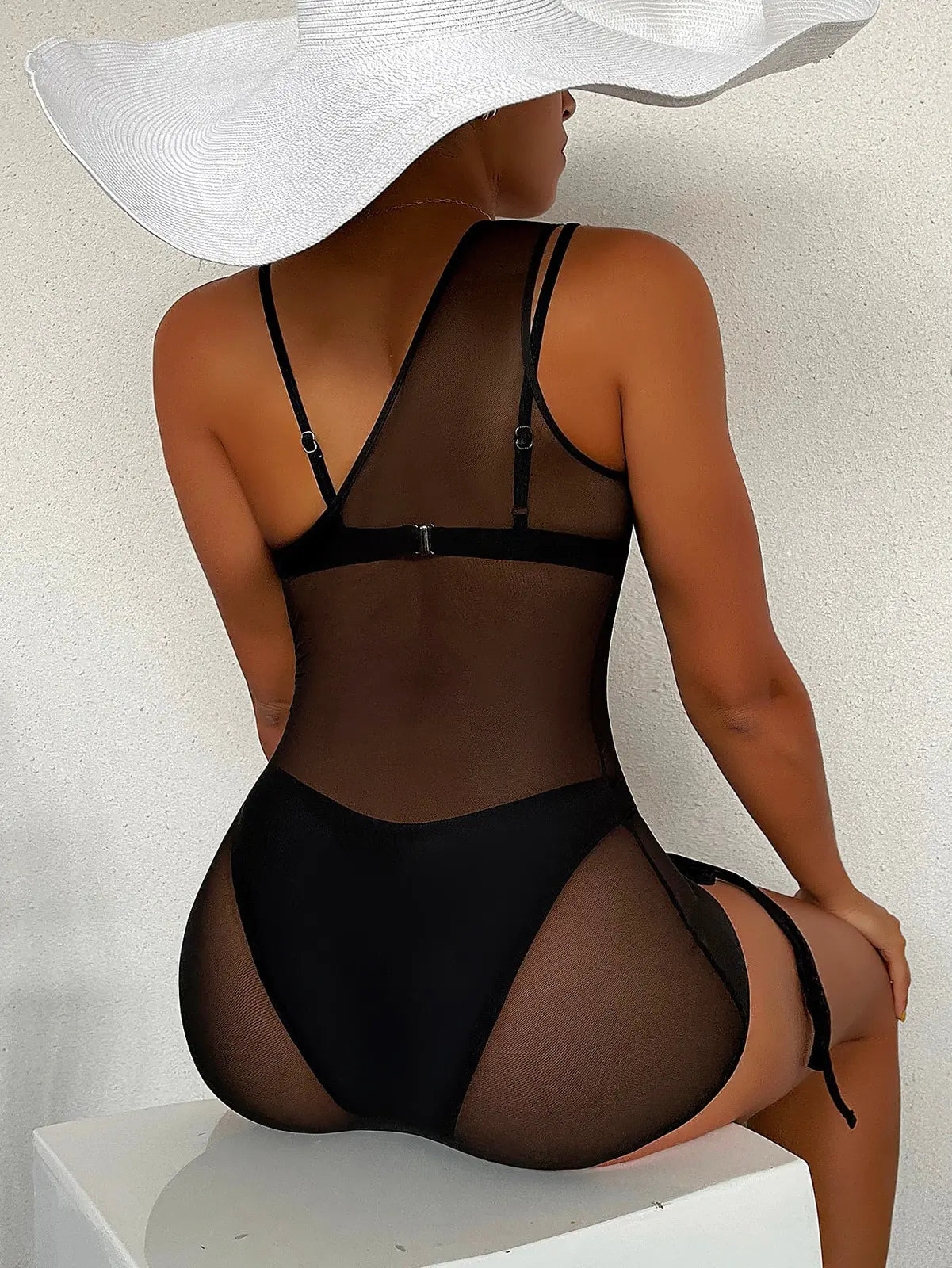 Beach Wear Cover Ups One Shoulder Drawstring Mesh - Glide Goods LLC