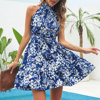 New Flowers Print Halterneck Dress Summer, Women - Glide Goods LLC