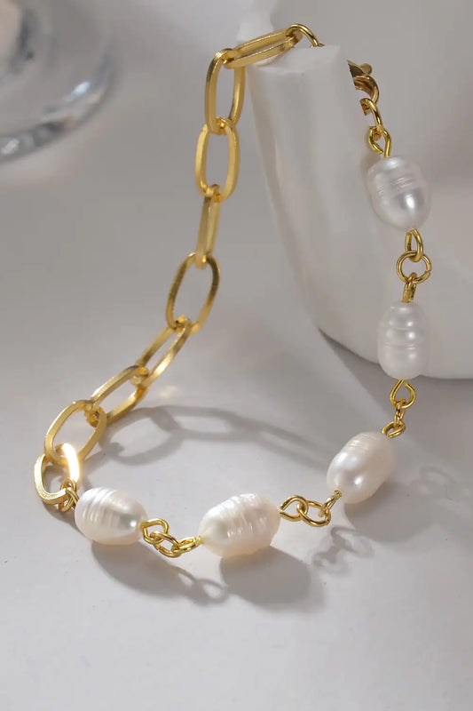 Half Pearl Half Chain Stainless Steel Bracelet - Glide Goods LLC