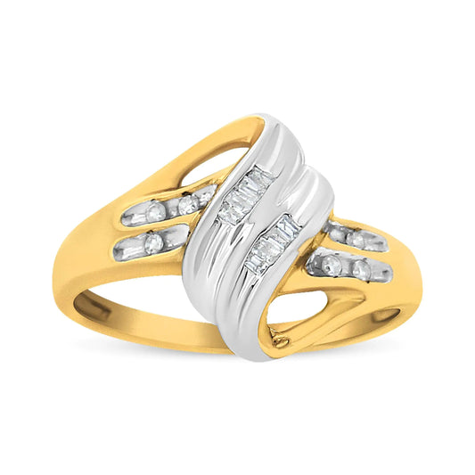 10K Yellow and White Gold 1/10 Cttw Baguette and Round-Cut Diamond Bypass Ring (I2 Color, H-I Clarity) - Glide Goods LLC