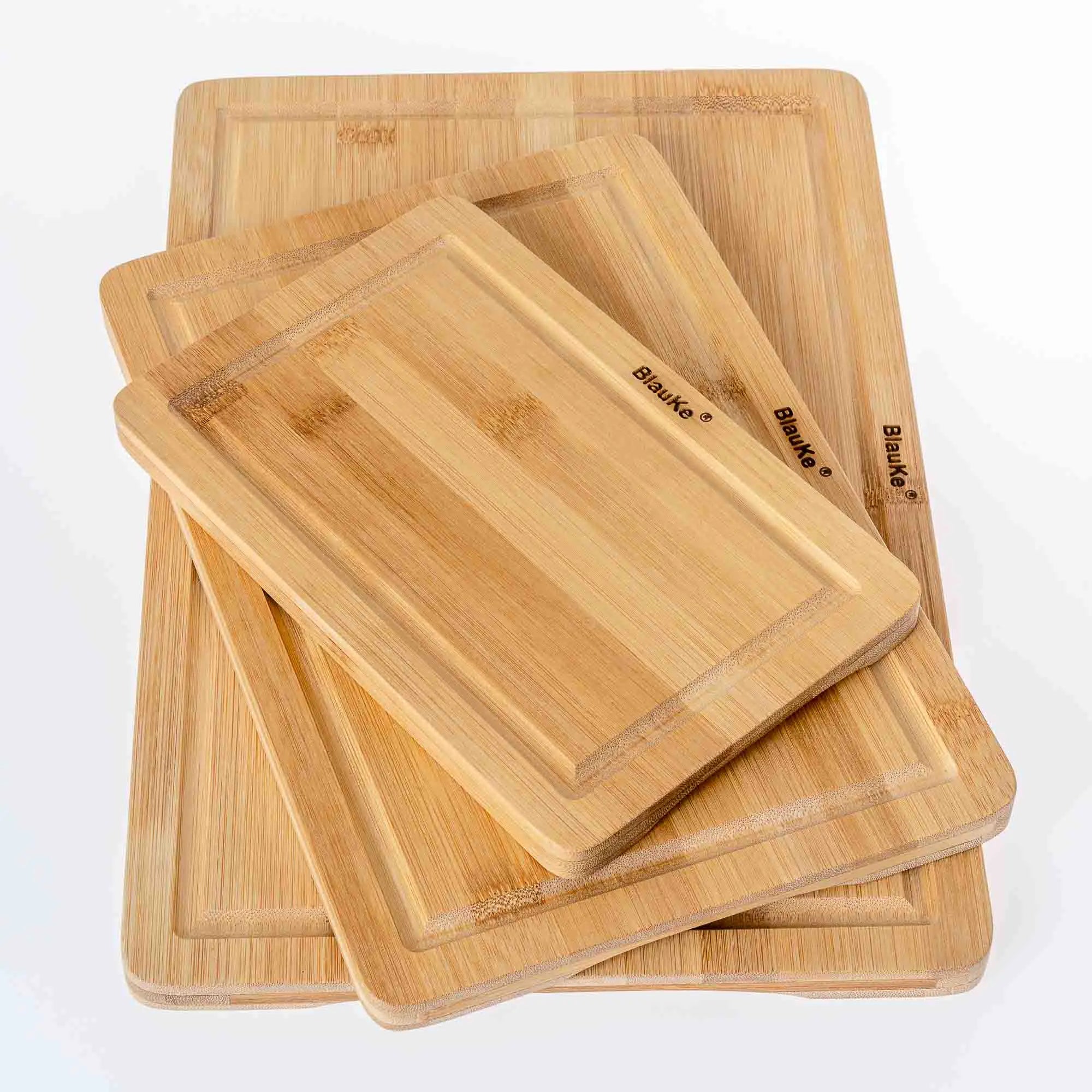 Wooden Cutting Boards for Kitchen with Juice Groove and Handles - Bamboo Chopping Boards Set of 3 - Wood Serving Trays