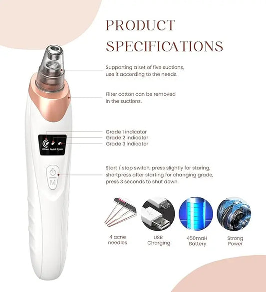 2024 Newest Blackhead Remover Pore Vacuum,Facial Pore Cleaner-5 Suction Power,5 Probes,Usb Rechargeable Blackhead Vacuum Kit Electric Acne Extractor Tool for Adult，Delivery 3-7 Days