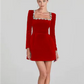 Chloe™ Elegant Summer Long Sleeve Dress with Rhinestones - Glide Goods LLC