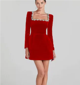 Chloe™ Elegant Summer Long Sleeve Dress with Rhinestones - Glide Goods LLC