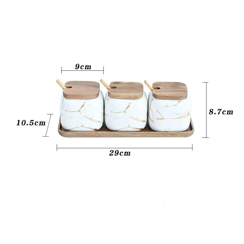Marble Pattern Ceramic Kitchen Seasoning Tank Set - Glide Goods LLC
