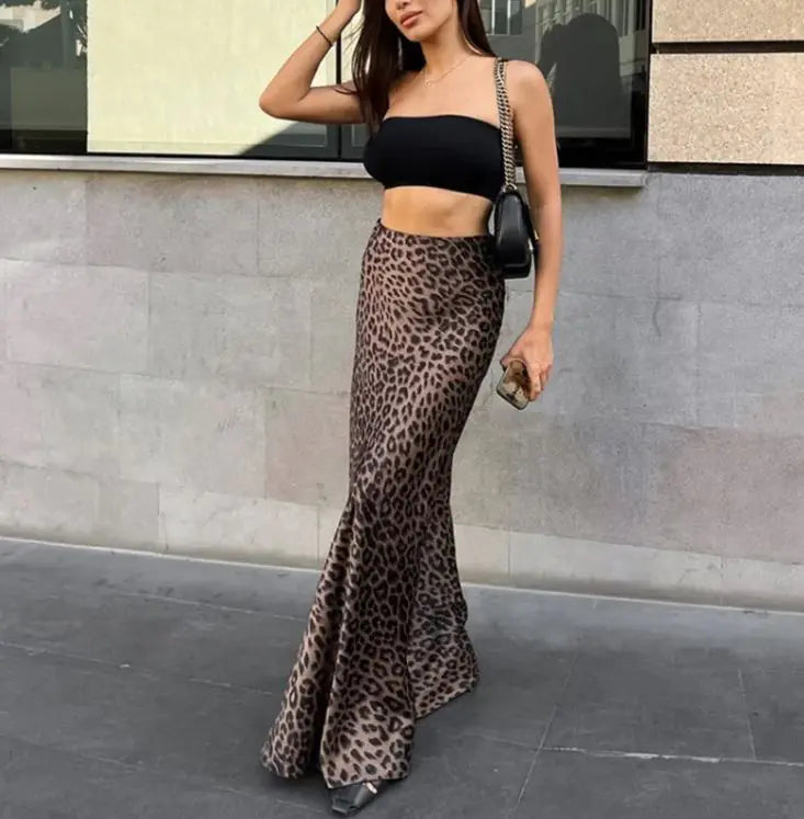 Leopard Print Dress Fashion Mermaid Skirt Womens Clothing - Glide Goods LLC