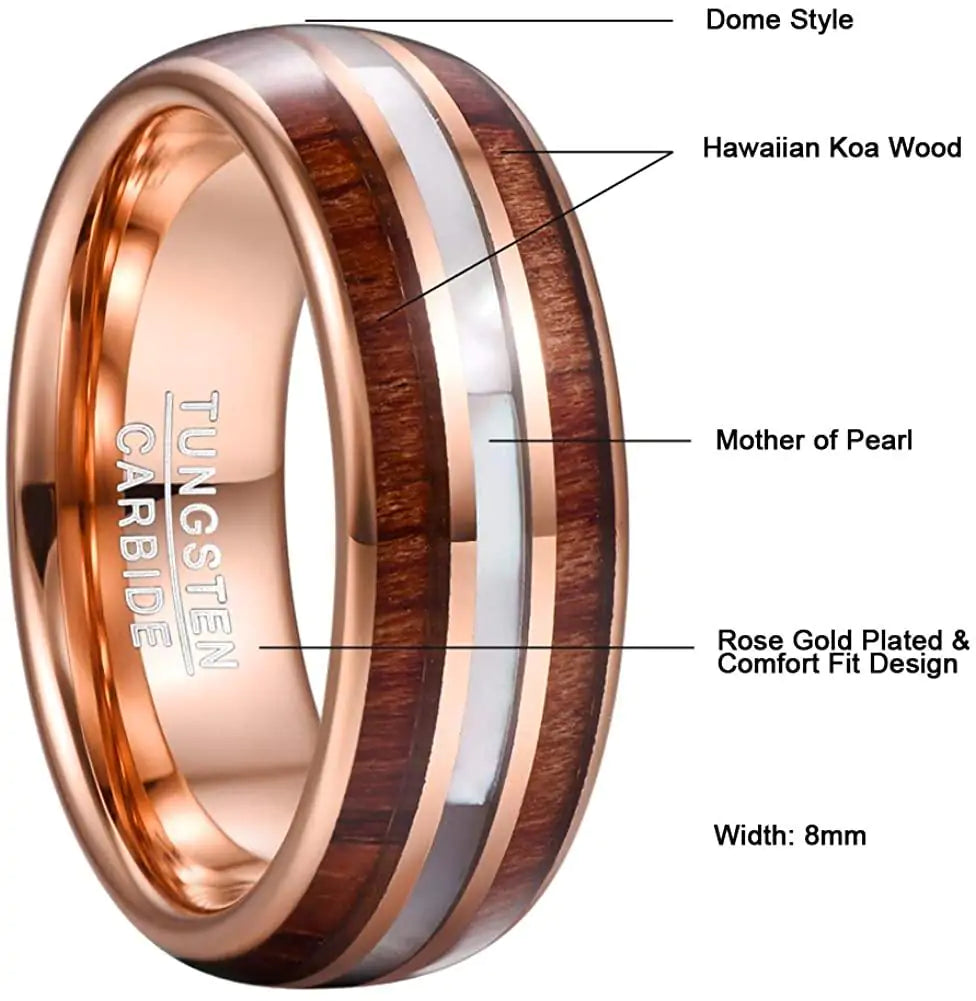 Koa Wood and Pearl Tungsten Ring - Glide Goods LLC