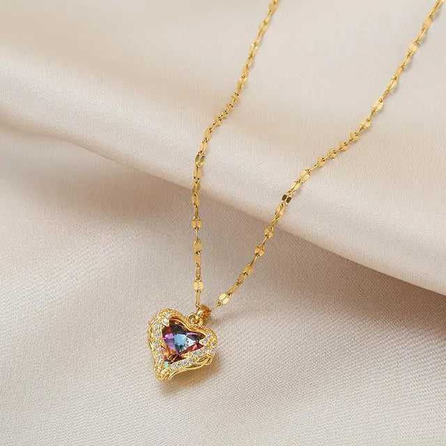 Ocean Heart Crystal Necklace - Glide Goods LLC