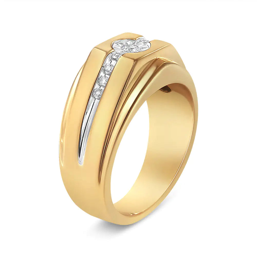 14K Yellow Gold Plated .925 Sterling Silver Miracle-Set 1/5 Cttw Diamond Men's Band Ring (I-J Color, I3 Clarity) - Glide Goods LLC