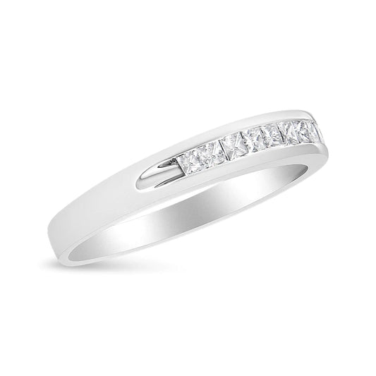 18K White Gold 1/4 Cttw Channel Set Princess-cut Diamond Classic 11 Stone Band Ring (E-F Color, I1-I2 Clarity) - Glide Goods LLC
