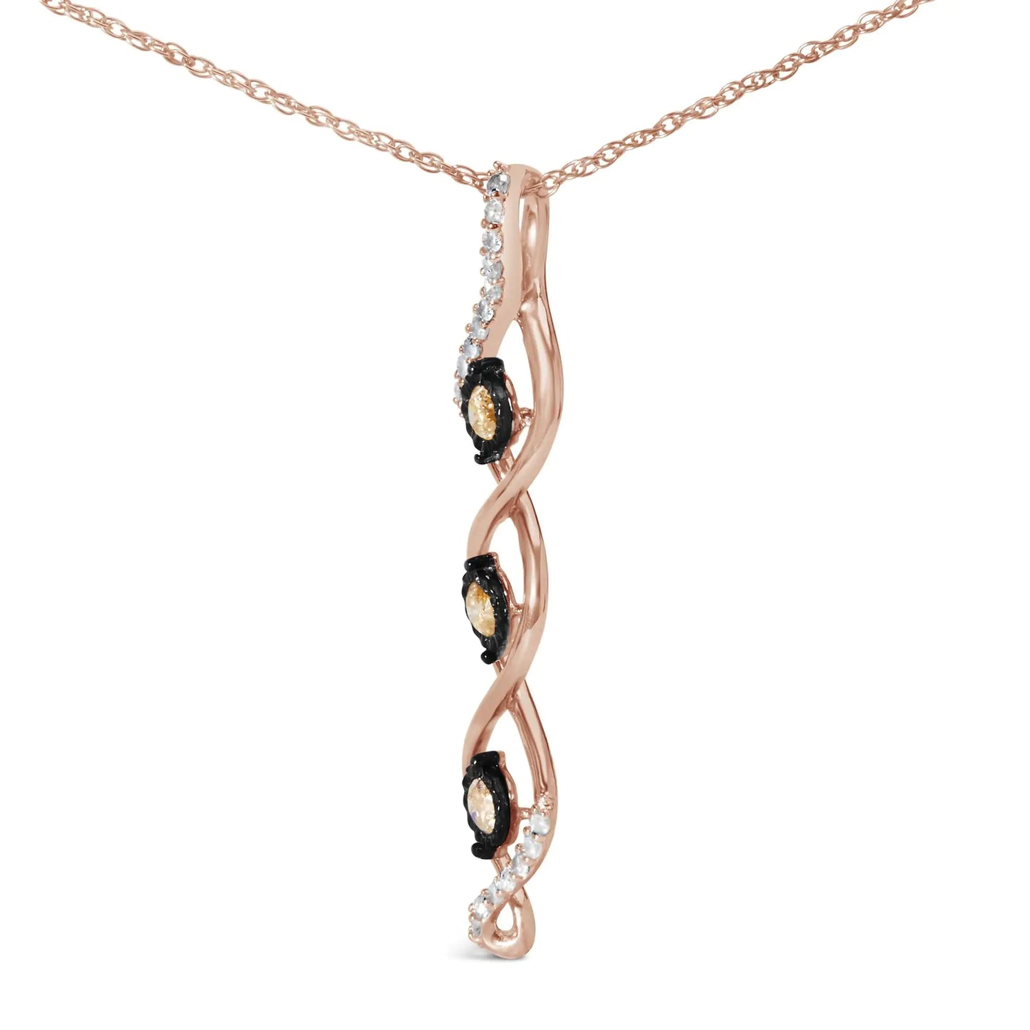 10K Two Toned Gold Plated .925 Sterling Silver 1/2 Cttw Round Diamond Twisted 18" Pendant Necklace (Champagne Color, I2-I3 Clarity) - Glide Goods LLC
