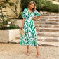New V-neck Printed Short-sleeved Long Dress Summer Fashion Slim Seaside Vacation Beach Dresses For Women Clothing - Glide Goods LLC