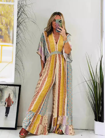 Bohemian Floral Wide-Leg Jumpsuit - Glide Goods LLC