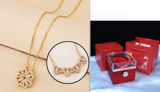 Four-Leaf Clover & Heart Necklace Gift Set - Dainty Gold Jewelry - Glide Goods LLC