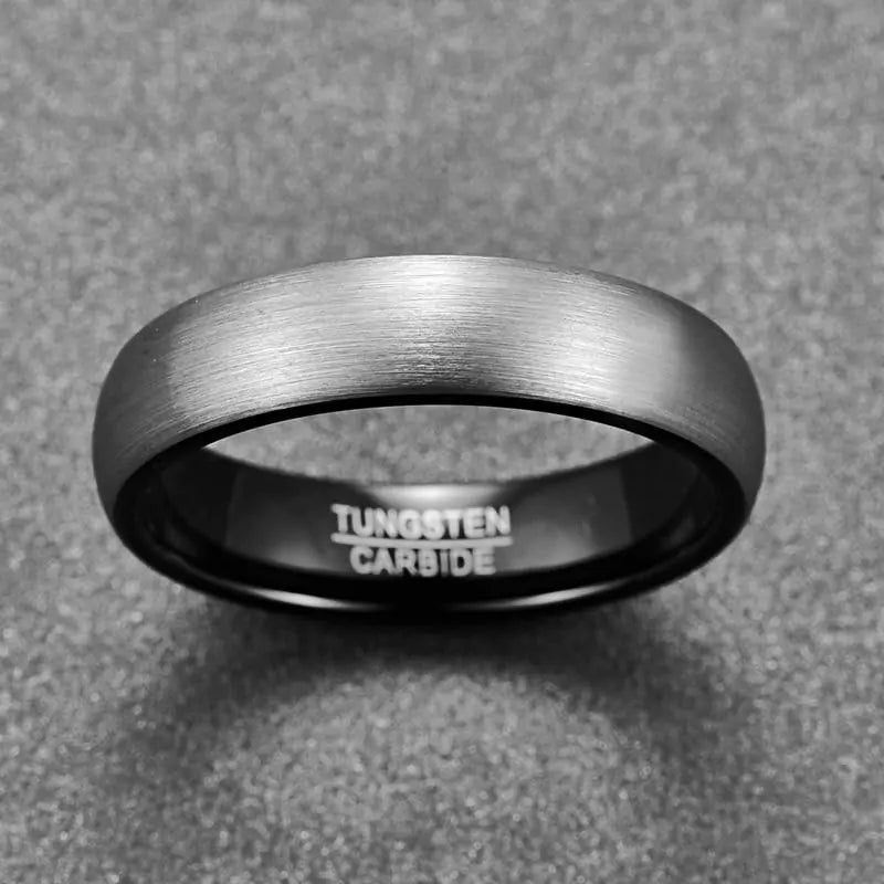 Brushed Silver and Black Tungsten Ring - Glide Goods LLC