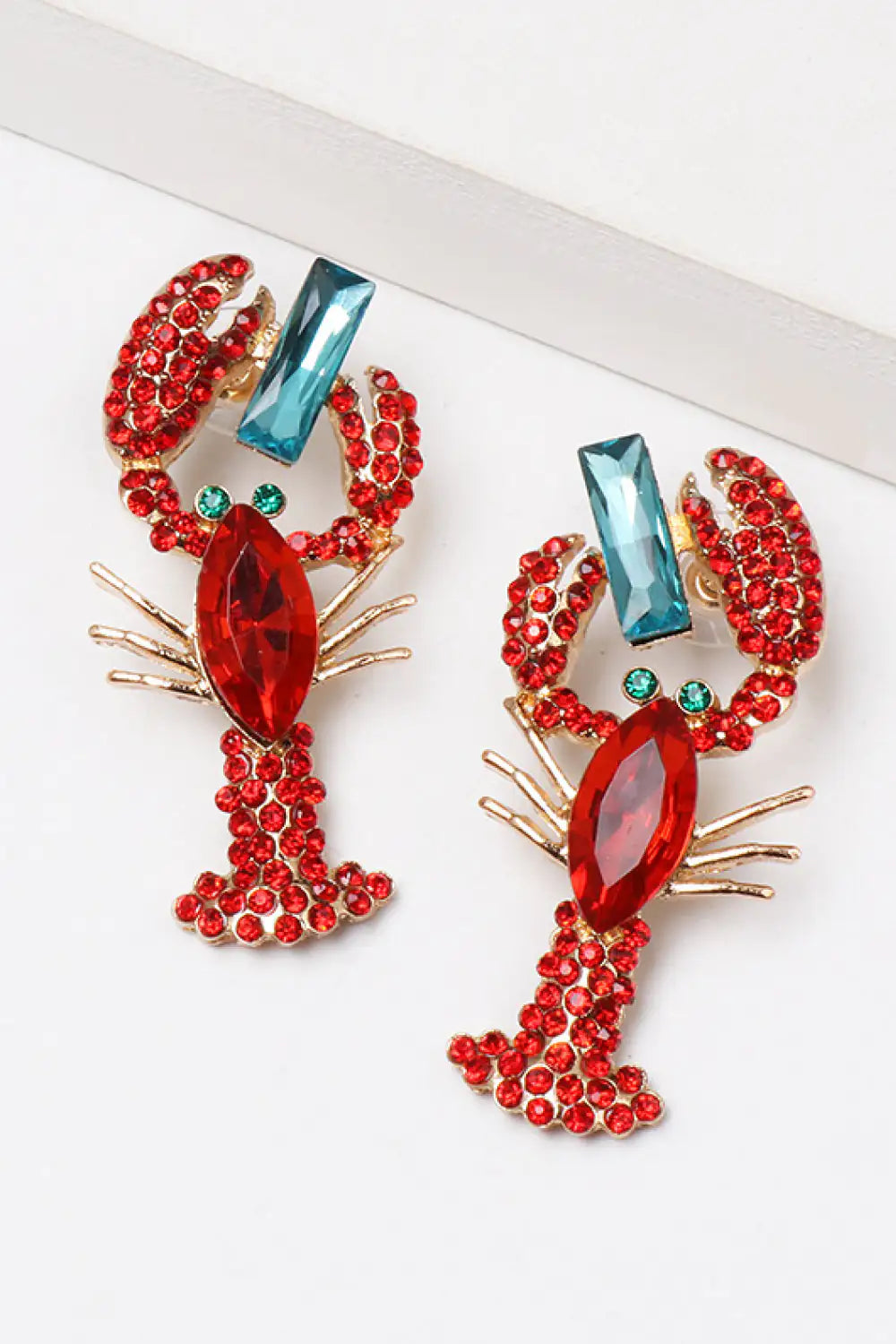 Lobster Shape Glass Stone Dangle Earrings - Glide Goods LLC
