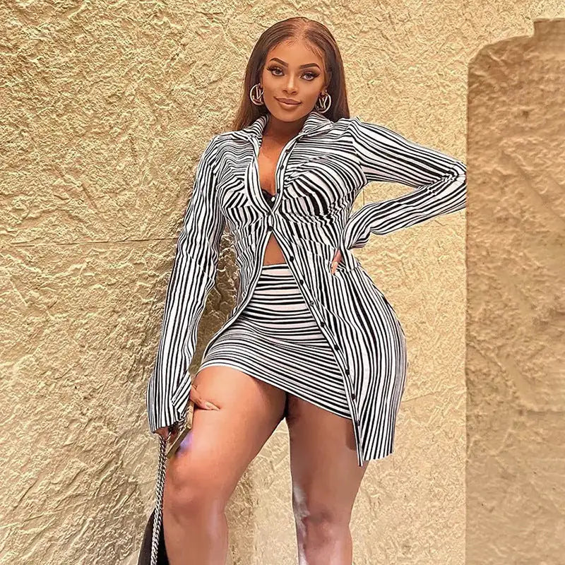 Kendra Striped Two Piece Skirt Set - Glide Goods LLC