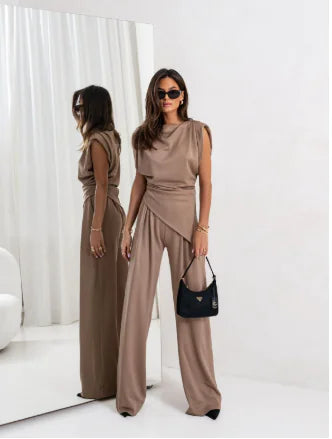Women's Elegant Summer Two-Piece Set with Top & Pants - Glide Goods LLC