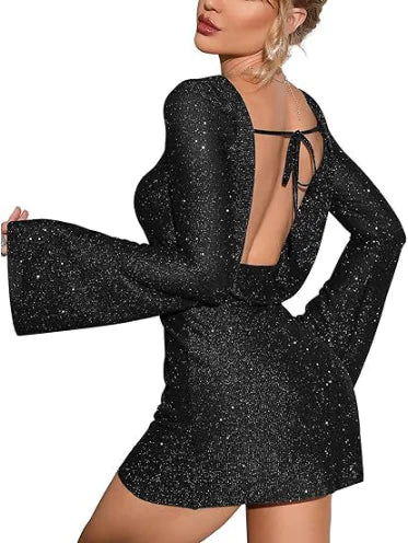 KATE – Glittering Open-Back Dress ✨ - Glide Goods LLC