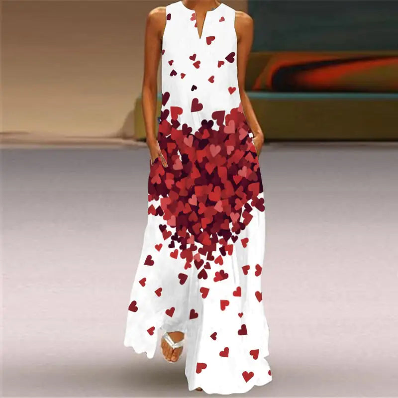 V-Neck Sleeveless Pocket Dress with Digital Print - Glide Goods LLC