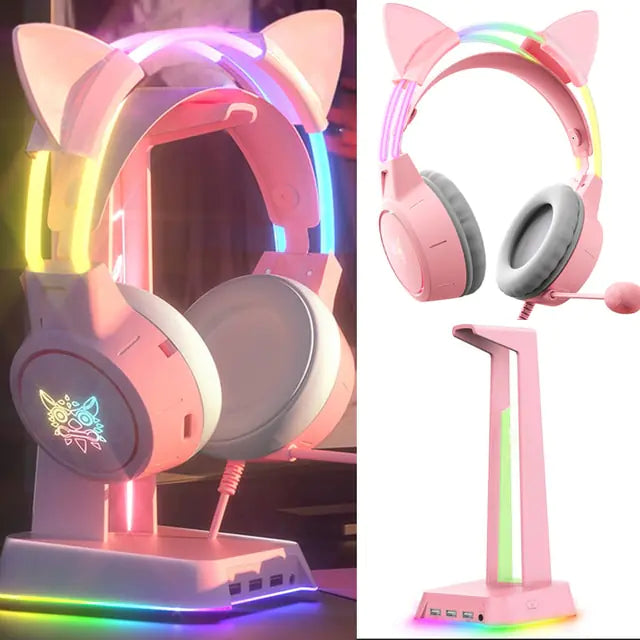 RGB Light Gamer Headset Cat Ear Gaming Headphones - Glide Goods LLC