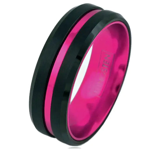 Black Tungsten and Hot Pink Stripe Ring - Glide Goods LLC