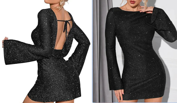 KATE – Glittering Open-Back Dress ✨ - Glide Goods LLC