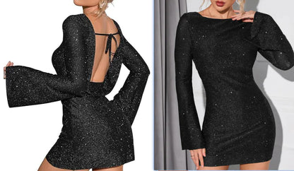 KATE – Glittering Open-Back Dress ✨ - Glide Goods LLC