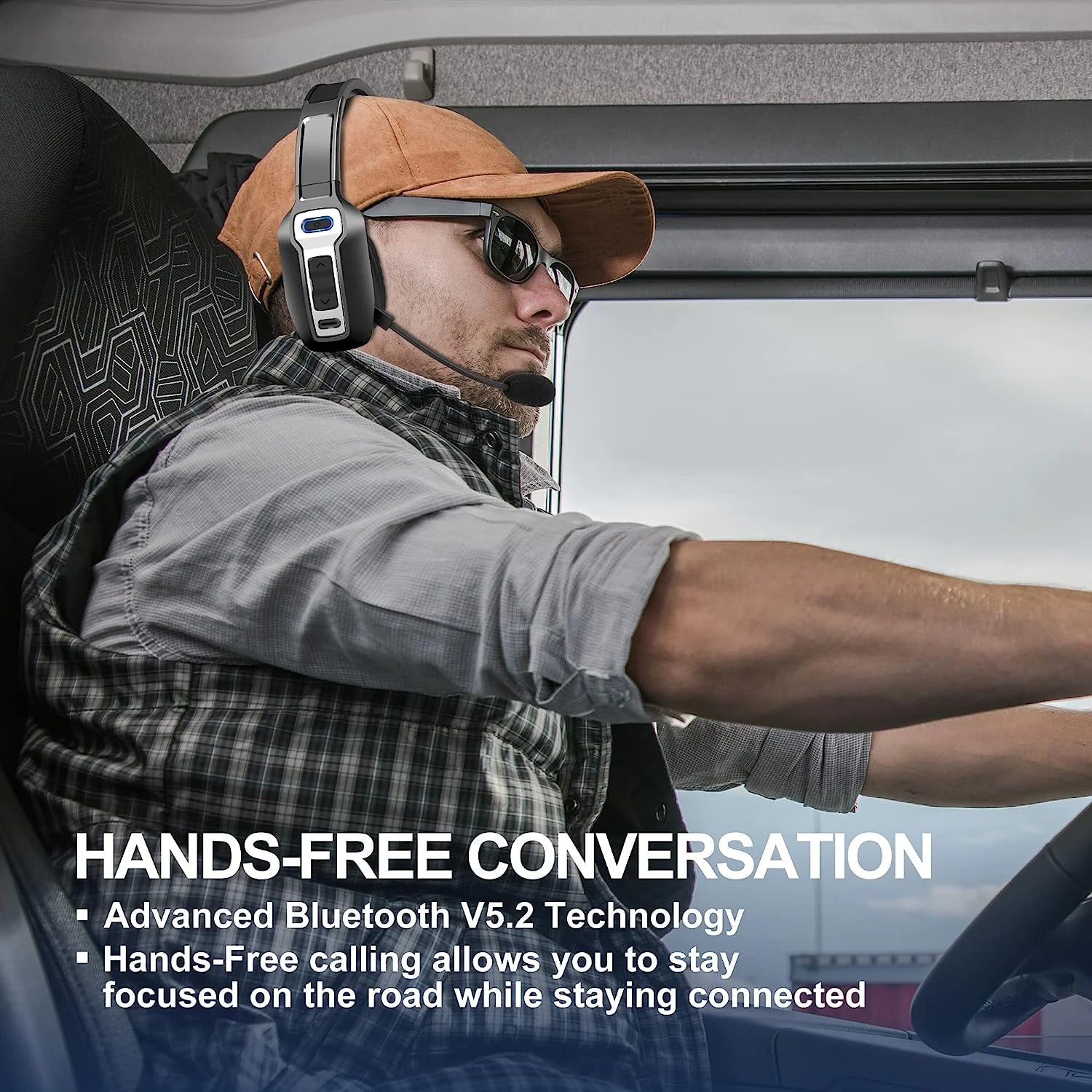 Trucker Bluetooth 5.2 Wireless Headset With Noise Cancelling Mic For Phones PC - Glide Goods LLC