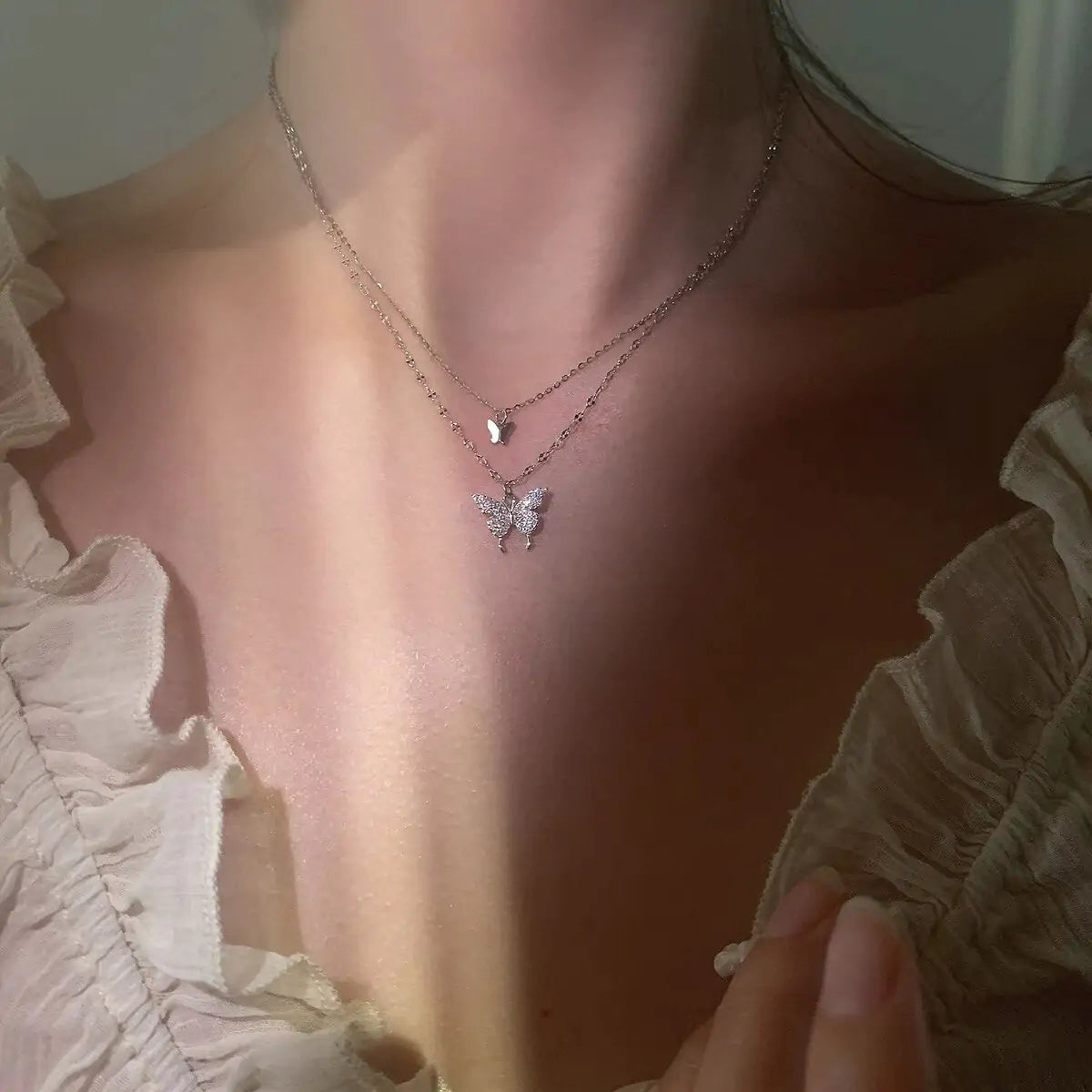 Butterfly Double Layer Chain Necklace - Glide Goods LLC